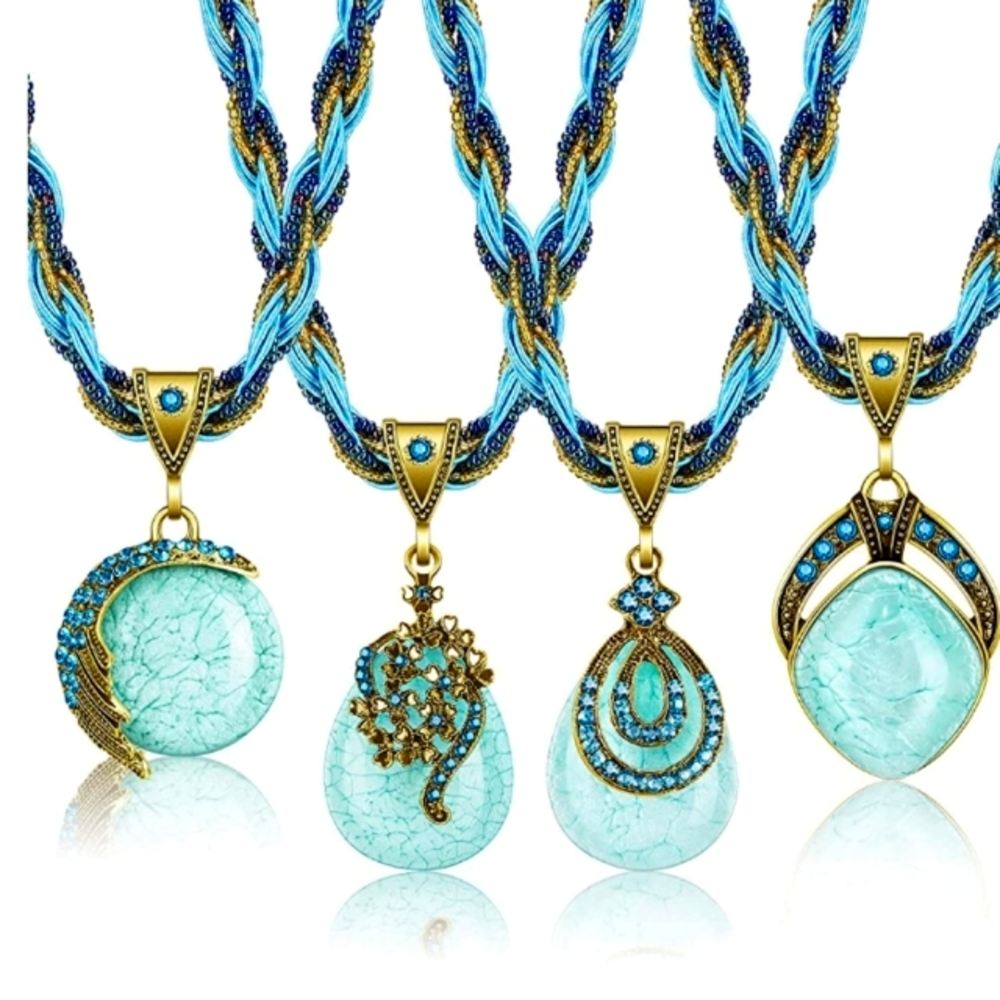 Beautiful Boho Chic Stone Pendant Necklaces Set of 4 NWT